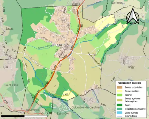 Carte en couleurs présentant l'occupation des sols.