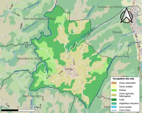 Carte en couleurs présentant l'occupation des sols.