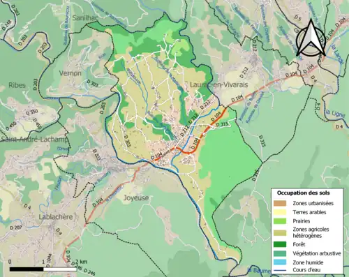 Carte en couleurs présentant l'occupation des sols.