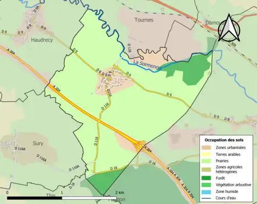 Carte en couleurs présentant l'occupation des sols.