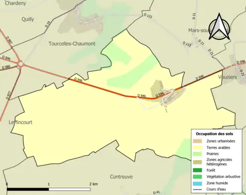 Carte en couleurs présentant l'occupation des sols.