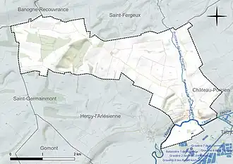 Carte en couleur présentant le réseau hydrographique de la commune