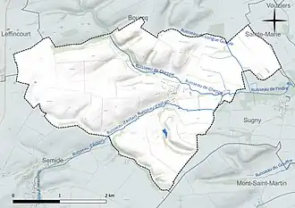 Carte en couleur présentant le réseau hydrographique de la commune