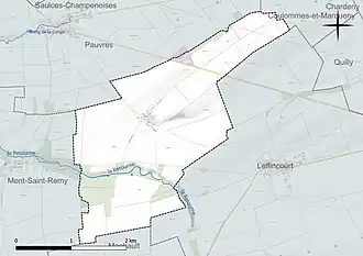 Carte en couleur présentant le réseau hydrographique de la commune