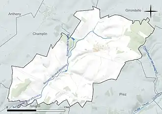 Carte en couleur présentant le réseau hydrographique de la commune