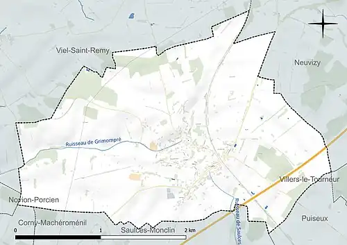 Carte en couleur présentant le réseau hydrographique de la commune