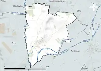 Carte en couleur présentant le réseau hydrographique de la commune