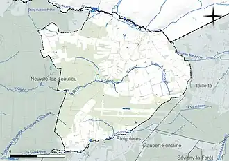 Carte en couleur présentant le réseau hydrographique de la commune