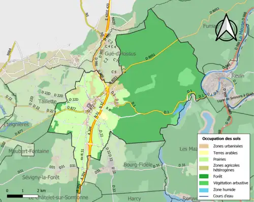 Carte en couleurs présentant l'occupation des sols.