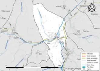 Carte en couleur présentant le réseau hydrographique de la commune