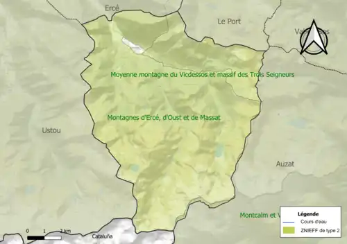 Carte des ZNIEFF de type 2 sur la commune.