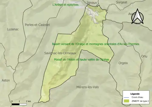Carte des ZNIEFF de type 2 dans la commune.