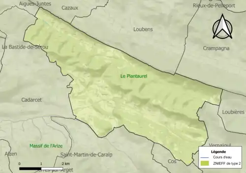 Carte des ZNIEFF de type 2 sur la commune.