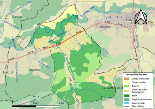 Carte en couleurs présentant l'occupation des sols.