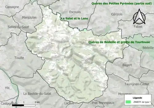 Carte de la ZNIEFF de type 1 sur la commune.