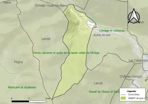 Carte des ZNIEFF de type 2 sur la commune.