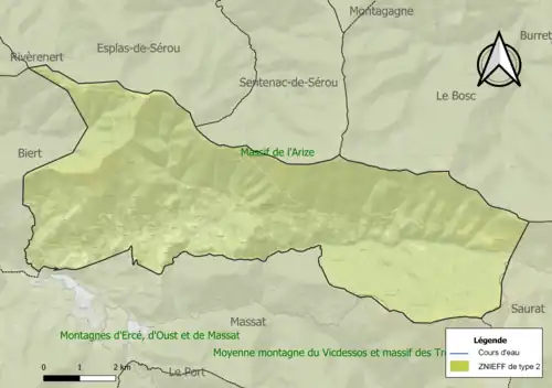 Carte des ZNIEFF de type 2 sur la commune.