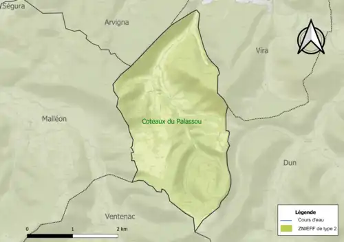 Carte de la ZNIEFF de type 2 sur la commune.