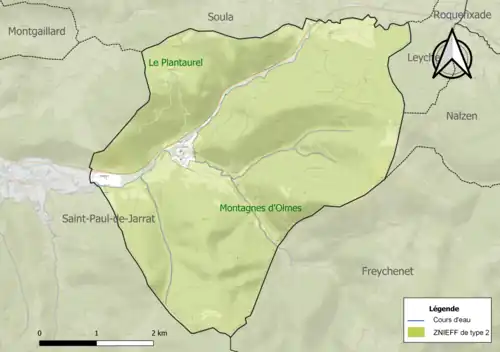 Carte des ZNIEFF de type 2 sur la commune.