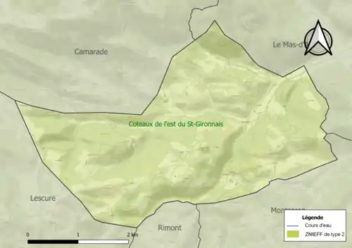 Carte de la ZNIEFF de type 2 sur la commune.