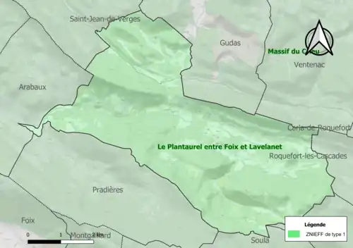 Carte des ZNIEFF de type 1 sur la commune.