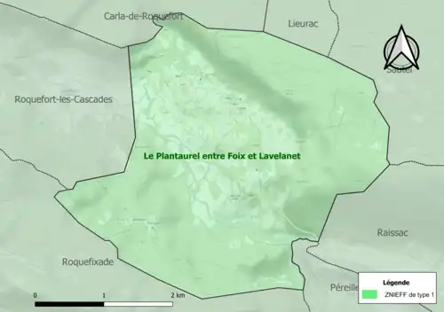 Carte de la ZNIEFF de type 1 sur la commune.