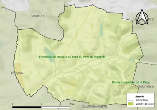 Carte de la ZNIEFF de type 2 sur la commune.