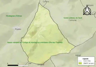 Carte des ZNIEFF de type 2 sur la commune.