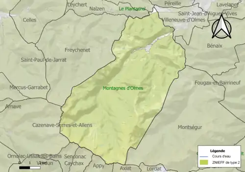 Carte des ZNIEFF de type 2 sur la commune.