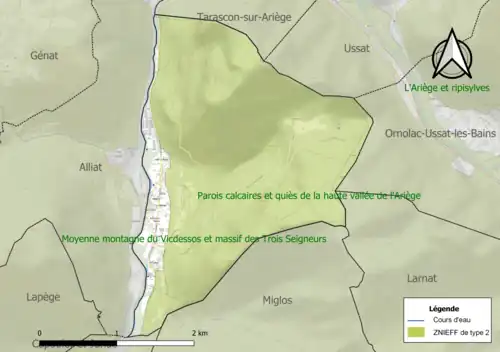 Carte de la ZNIEFF de type 2 sur la commune.