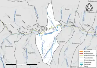 Carte en couleur présentant le réseau hydrographique de la commune