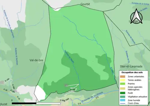 Carte en couleurs présentant l'occupation des sols.