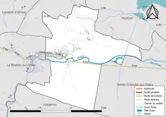Carte en couleur présentant le réseau hydrographique de la commune