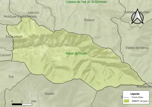 Carte de la ZNIEFF de type 2 sur la commune.