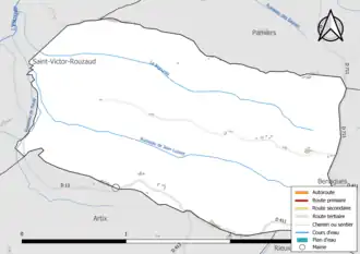 Carte en couleur présentant le réseau hydrographique de la commune