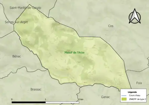 Carte de la ZNIEFF de type 2 sur la commune.