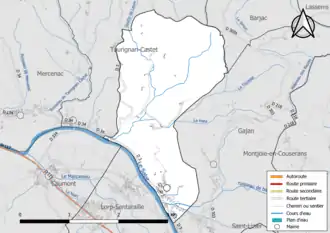 Carte en couleur présentant le réseau hydrographique de la commune
