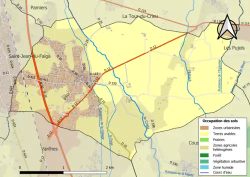 Carte en couleurs présentant l'occupation des sols.