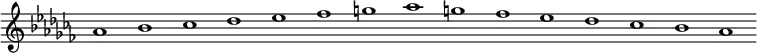\new Staff {
\relative c'' {
\key as \minor
\override Staff.TimeSignature #'stencil = ##f
\override Staff.BarLine #'stencil = ##f
as1 bes ces des es fes g as g fes es des ces bes as
}
}
\midi {
\context {
\Score
tempoWholesPerMinute = #(ly:make-moment 120 1)
}
}