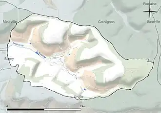 Carte en couleur présentant le réseau hydrographique de la commune