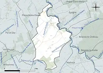 Carte en couleur présentant le réseau hydrographique de la commune