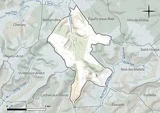 Carte en couleur présentant le réseau hydrographique de la commune
