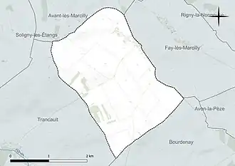 Carte en couleur présentant le réseau hydrographique de la commune