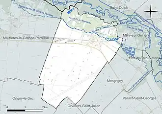 Carte en couleur présentant le réseau hydrographique de la commune