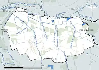 Carte en couleur présentant le réseau hydrographique de la commune