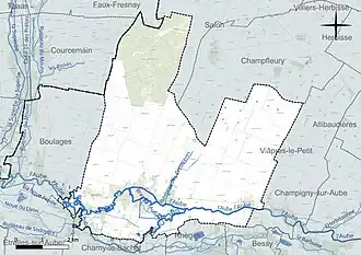 Carte en couleur présentant le réseau hydrographique de la commune