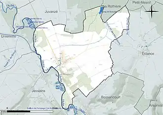Carte en couleur présentant le réseau hydrographique de la commune
