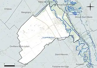 Carte en couleur présentant le réseau hydrographique de la commune