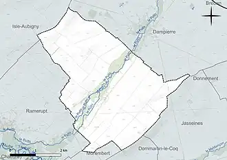 Carte en couleur présentant le réseau hydrographique de la commune