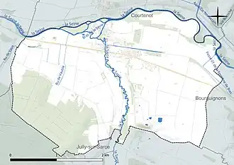 Carte en couleur présentant le réseau hydrographique de la commune
